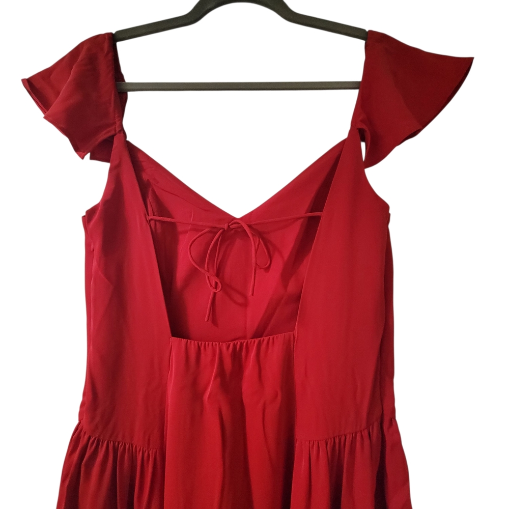 Abercrombie & Fitch Red Flutter-Sleeve Midi Dress with Side Slit, Size M - Picture 6 of 10